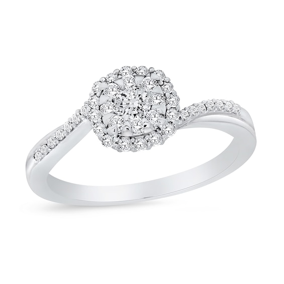 1/3 CT. T.w. Multi-Diamond Frame Bypass Ring in 10K White Gold