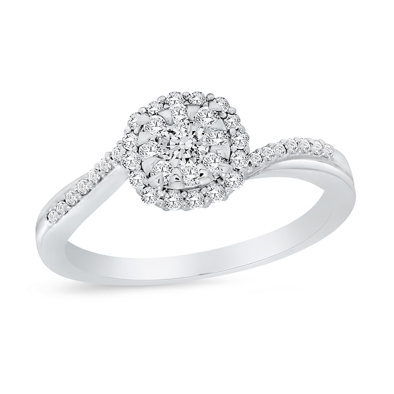 1/3 CT. T.W. Multi-Diamond Frame Bypass Ring in 10K White Gold