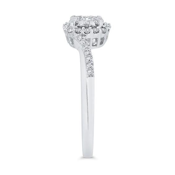 1/3 CT. T.w. Multi-Diamond Frame Bypass Ring in 10K White Gold