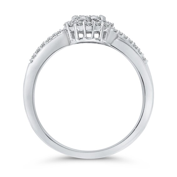 1/3 CT. T.w. Multi-Diamond Frame Bypass Ring in 10K White Gold