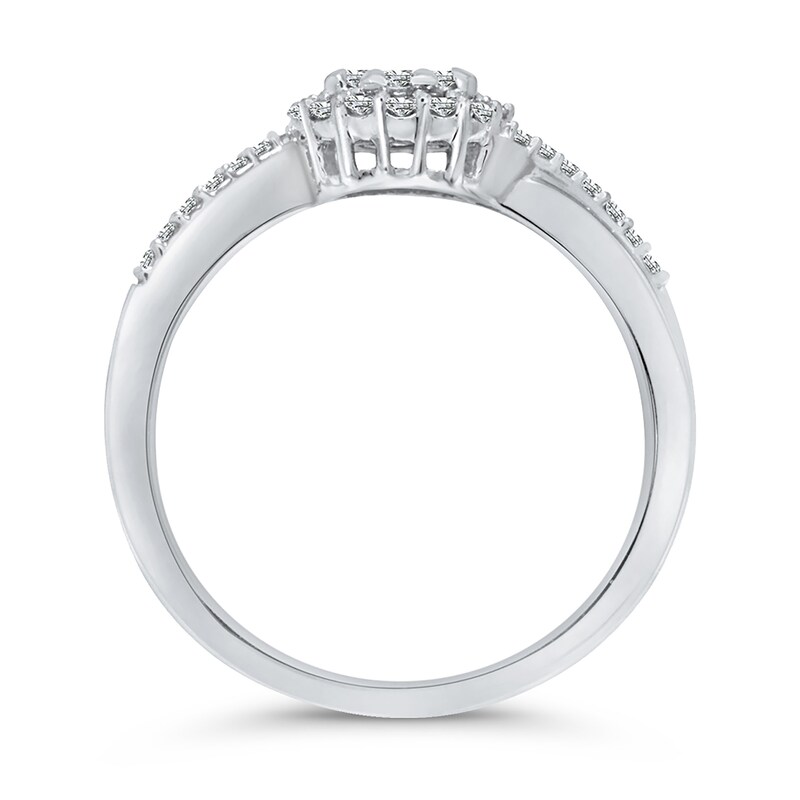 1/3 CT. T.W. Multi-Diamond Frame Bypass Ring in 10K White Gold