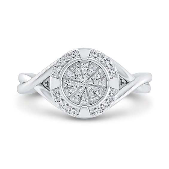 1/6 CT. T.w. Multi-Diamond Compass Twist Shank Ring in 10K White Gold