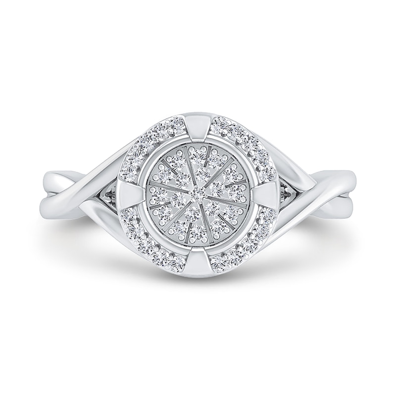 Main Image 1 of 1/6 CT. T.W. Multi-Diamond Compass Twist Shank Ring in 10K White Gold