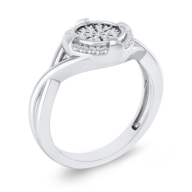 Main Image 2 of 1/6 CT. T.W. Multi-Diamond Compass Twist Shank Ring in 10K White Gold