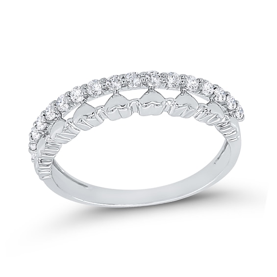 1/5 CT. T.w. Diamond Edge Hearts Stacked Band in 10K White Gold
