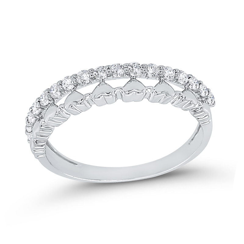Main Image 1 of 1/5 CT. T.W. Diamond Edge Hearts Stacked Band in 10K White Gold