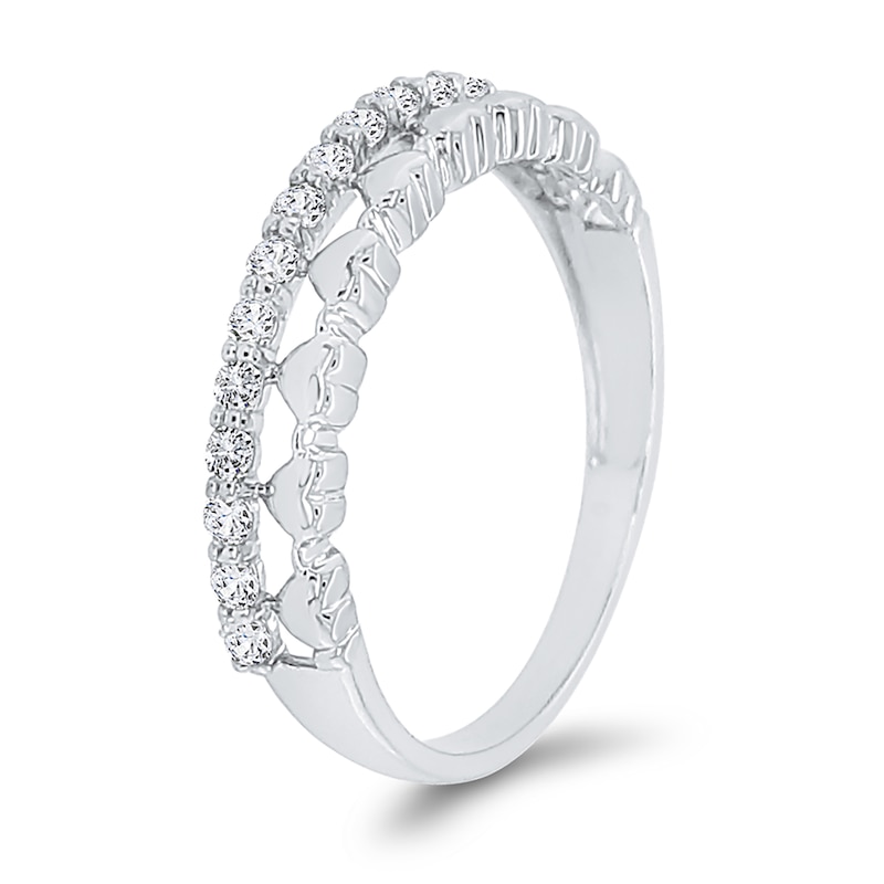 Main Image 2 of 1/5 CT. T.W. Diamond Edge Hearts Stacked Band in 10K White Gold