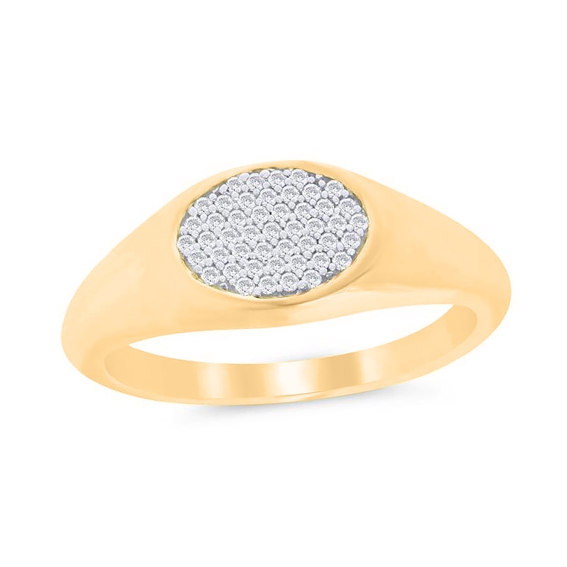 Main Image 1 of 1/10 CT. T.W. Oval Multi-Diamond Sideways Signet Ring in 10K Gold