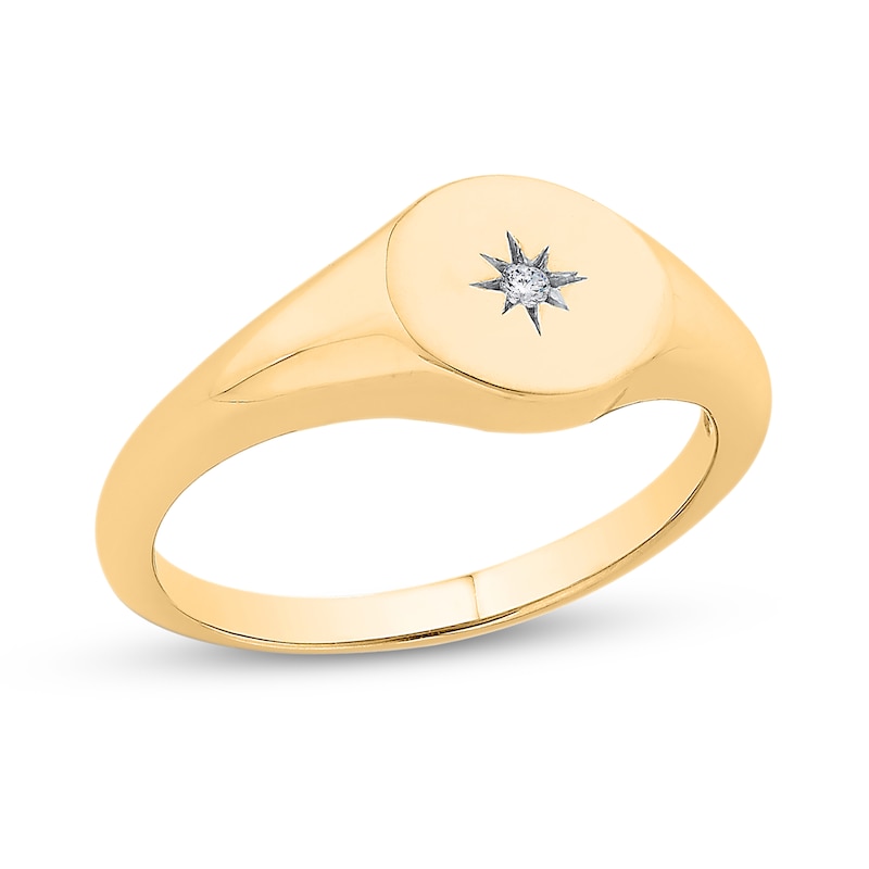 Main Image 1 of Diamond Accent Solitaire North Star Signet Ring in 10K Gold
