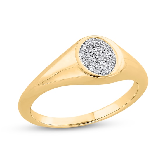 1/20 CT. T.w. Oval Multi-Diamond Signet Ring in 10K Gold