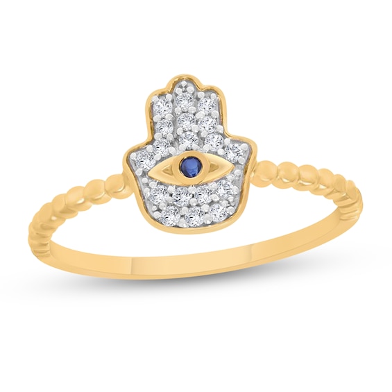 1/10 CT. T.w. Blue and White Diamond Hamsa Ring in 10K Gold