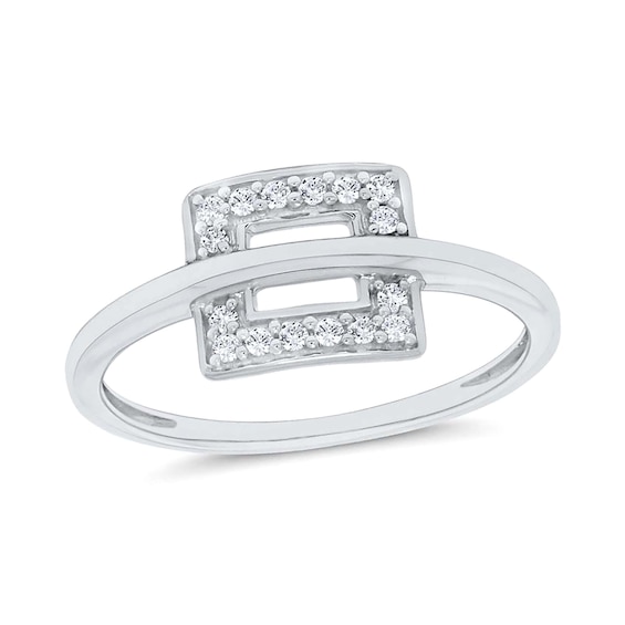 1/10 CT. T.w. Diamond Square Buckle Ring in 10K White Gold