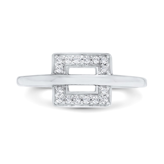 1/10 CT. T.w. Diamond Square Buckle Ring in 10K White Gold