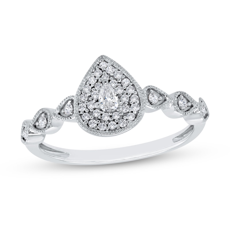 Main Image 1 of 1/5 CT. T.W. Pear Multi-Diamond Art Deco Vintage-Style Ring in 10K White Gold
