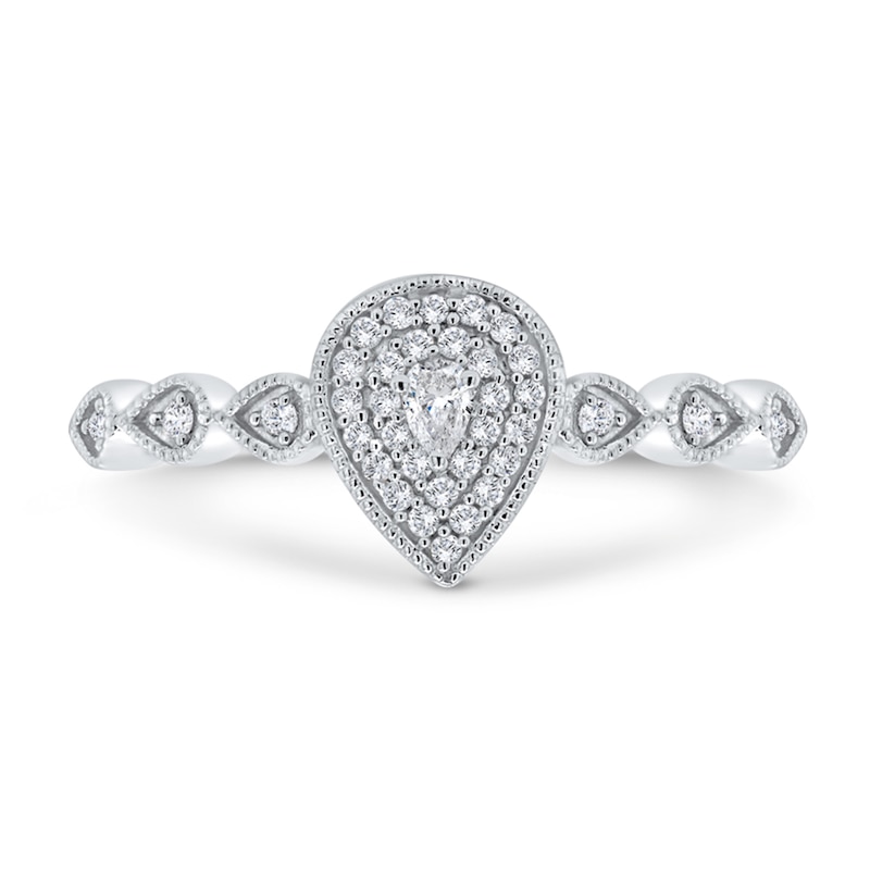Main Image 4 of 1/5 CT. T.W. Pear Multi-Diamond Art Deco Vintage-Style Ring in 10K White Gold