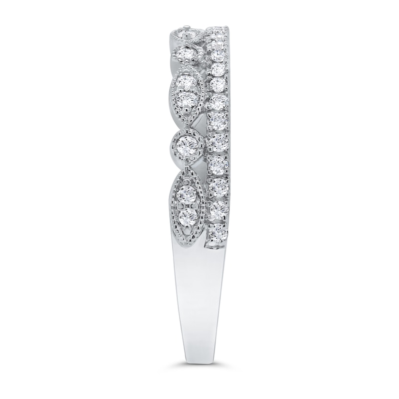 Main Image 2 of 1/4 CT. T.W. Marquise Multi-Diamond Alternating Vintage-Style Ring in 10K White Gold