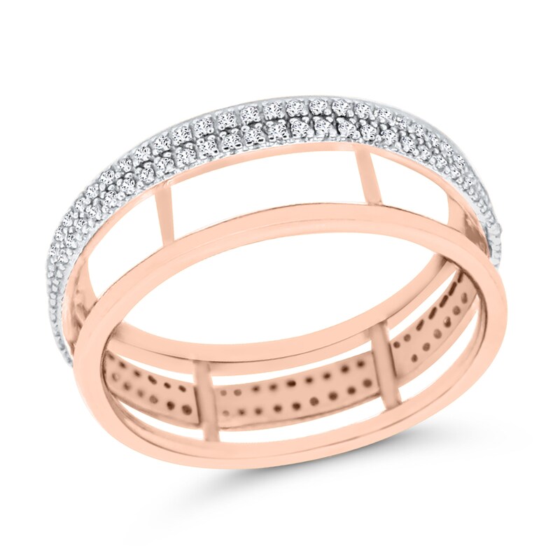 Main Image 1 of 3/8 CT. T.W. Diamond Double Row Open Barrel Ring in 10K Rose Gold