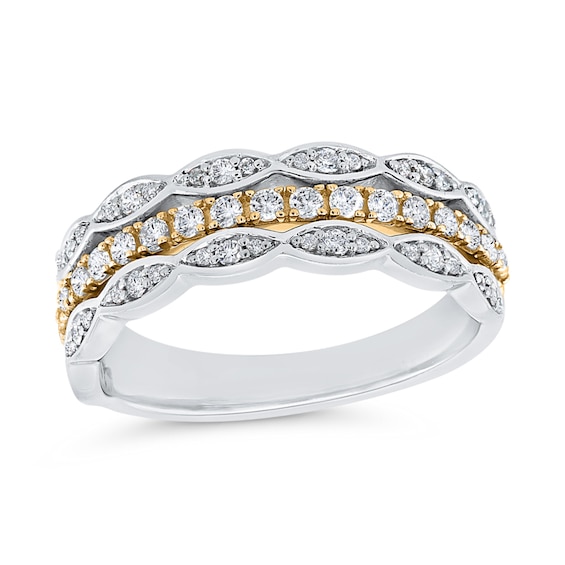 3/8 CT. T.w. Marquise Multi-Diamond Triple Row Stacked Ring in 10K Two-Tone Gold