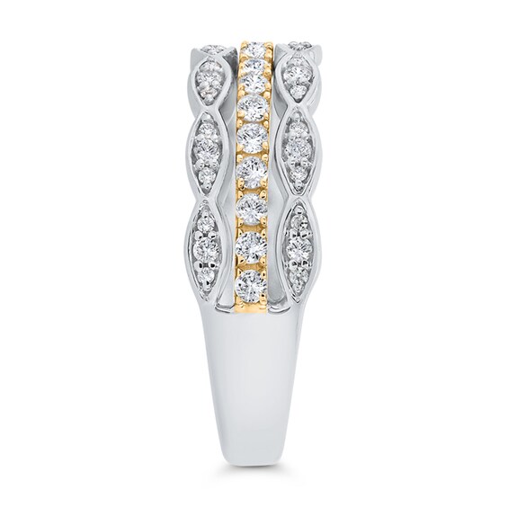 3/8 CT. T.w. Marquise Multi-Diamond Triple Row Stacked Ring in 10K Two-Tone Gold
