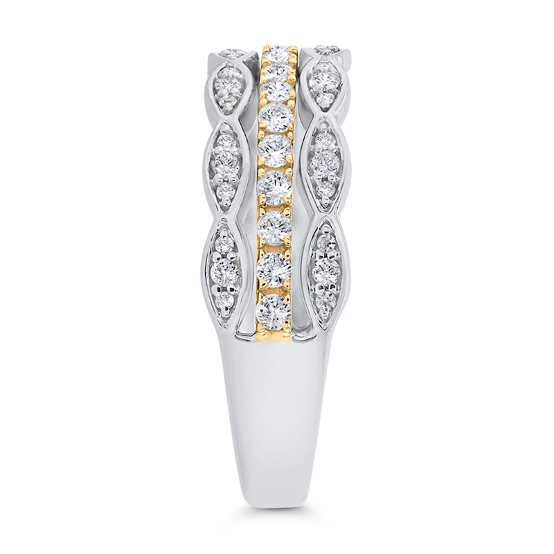 Main Image 2 of 3/8 CT. T.W. Marquise Multi-Diamond Triple Row Stacked Ring in 10K Two-Tone Gold