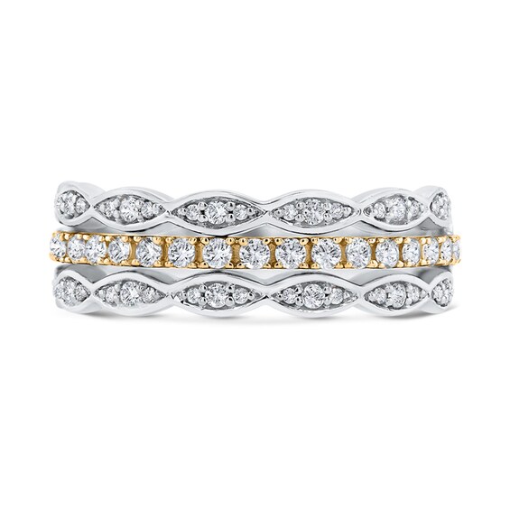 3/8 CT. T.w. Marquise Multi-Diamond Triple Row Stacked Ring in 10K Two-Tone Gold