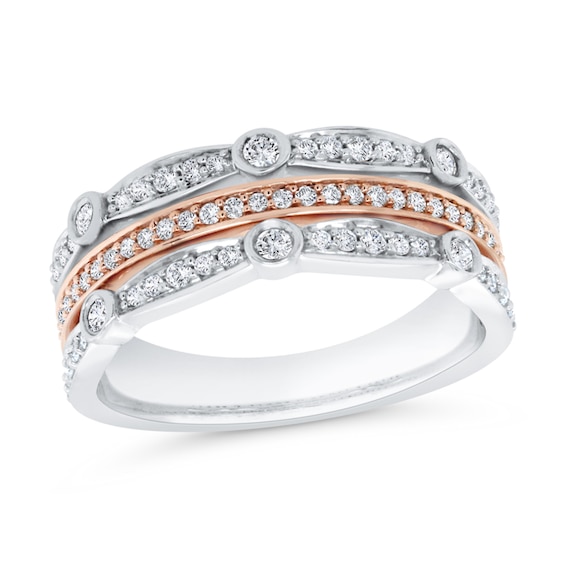 3/8 CT. T.w. Diamond Multi-Row Stacked Ring in 10K Two-Tone Gold