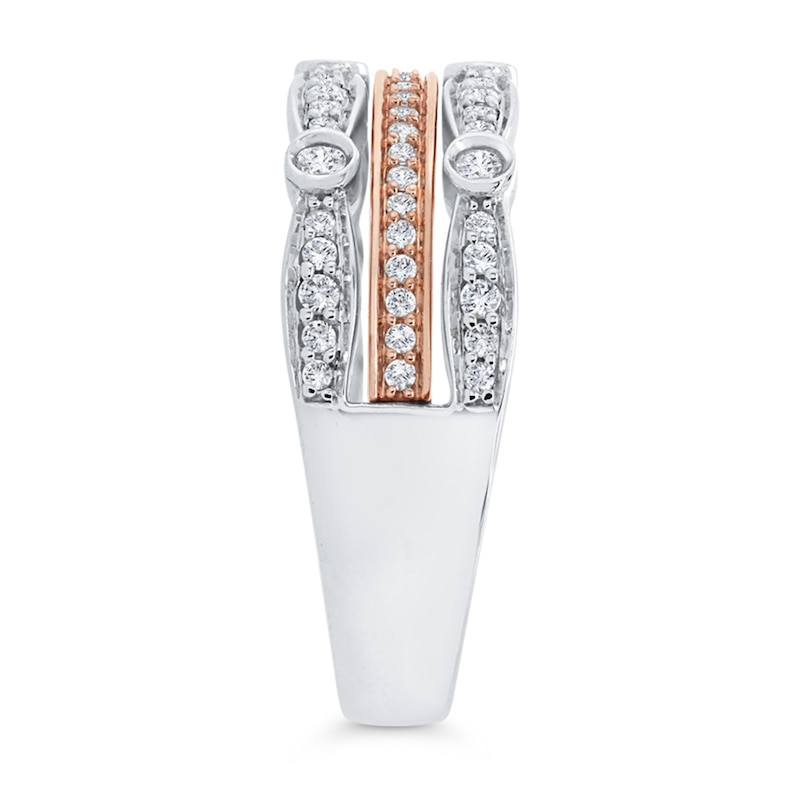Main Image 2 of 3/8 CT. T.W. Diamond Multi-Row Stacked Ring in 10K Two-Tone Gold