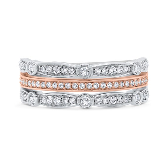 3/8 CT. T.w. Diamond Multi-Row Stacked Ring in 10K Two-Tone Gold