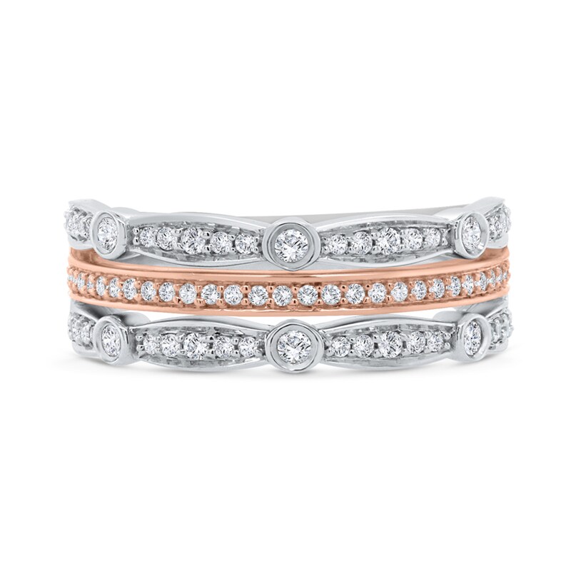 Main Image 4 of 3/8 CT. T.W. Diamond Multi-Row Stacked Ring in 10K Two-Tone Gold