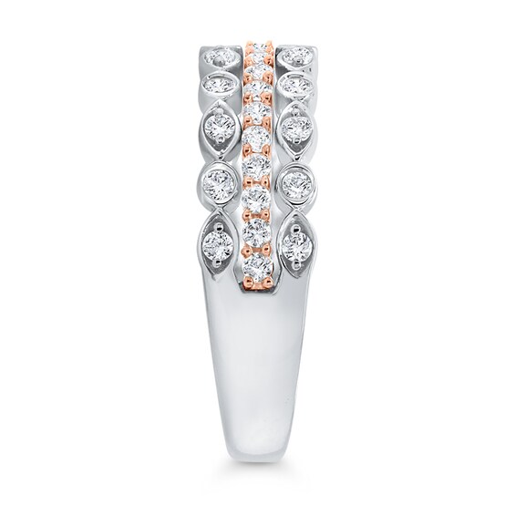 1/2 CT. T.w. Diamond Art Deco Multi-Row Stacked Ring in 10K Two-Tone Gold