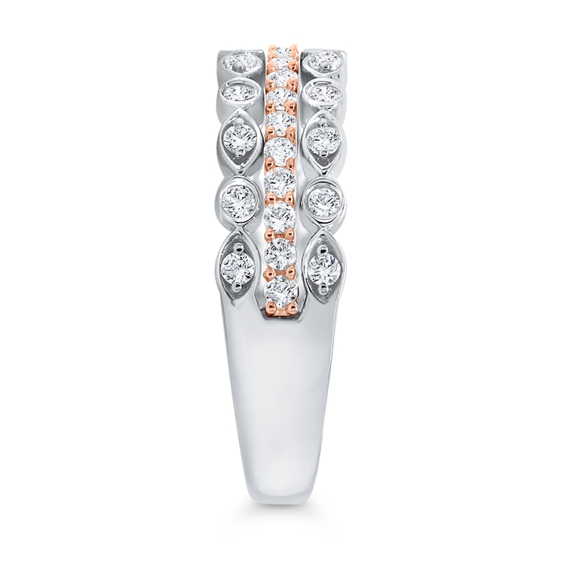 Main Image 2 of 1/2 CT. T.W. Diamond Art Deco Multi-Row Stacked Ring in 10K Two-Tone Gold