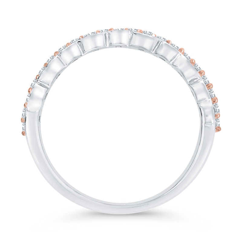 Main Image 3 of 1/2 CT. T.W. Diamond Art Deco Multi-Row Stacked Ring in 10K Two-Tone Gold