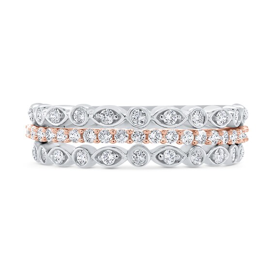 1/2 CT. T.w. Diamond Art Deco Multi-Row Stacked Ring in 10K Two-Tone Gold