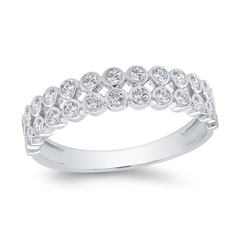 Main Image 1 of 1/3 CT. T.W. Diamond Bezel Double Row Ring in 10K White Gold