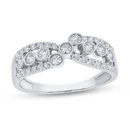 1/2 CT. T.W. Diamond Bezel Crossover Ring in 10K White Gold