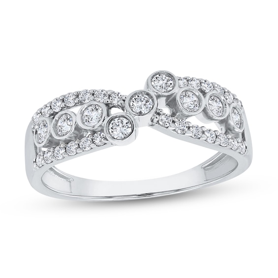 1/2 CT. T.w. Diamond Bezel Crossover Ring in 10K White Gold