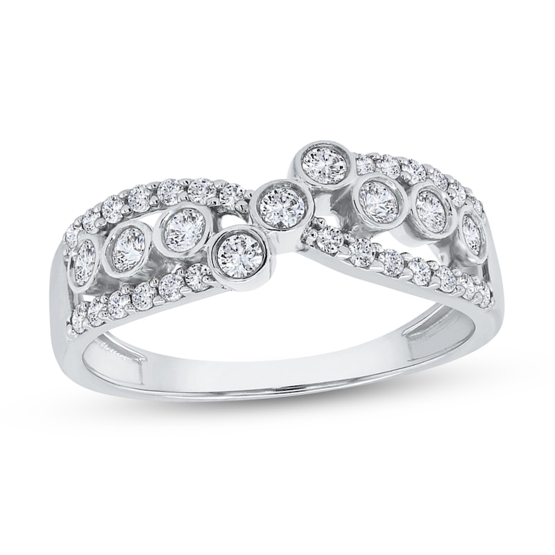Main Image 1 of 1/2 CT. T.W. Diamond Bezel Crossover Ring in 10K White Gold