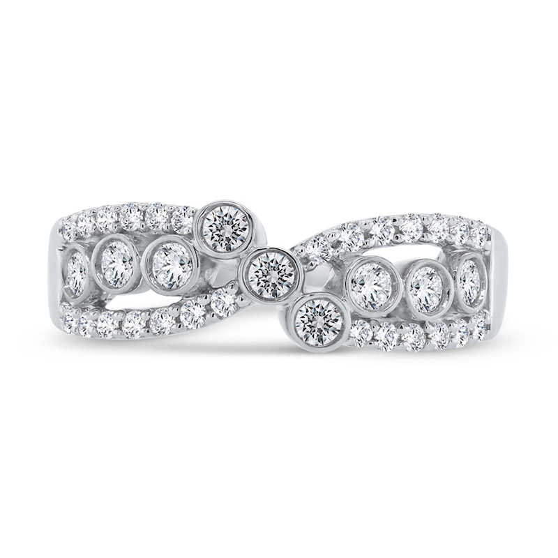 Main Image 4 of 1/2 CT. T.W. Diamond Bezel Crossover Ring in 10K White Gold