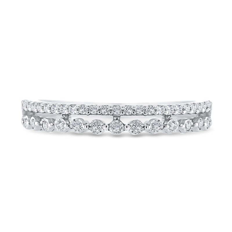 Main Image 4 of 1/6 CT. T.W. Diamond Edge Split Double Row Ring in 10K White Gold