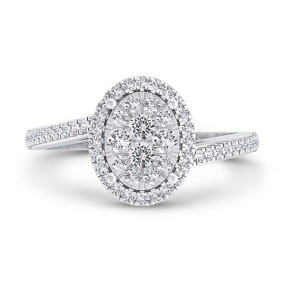 1/3 CT. T.w. Oval Multi-Diamond Frame Bypass Ring in 10K White Gold