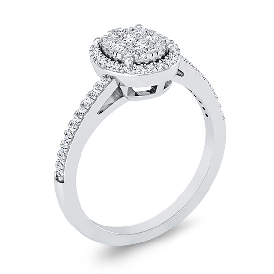 1/3 CT. T.w. Oval Multi-Diamond Frame Bypass Ring in 10K White Gold