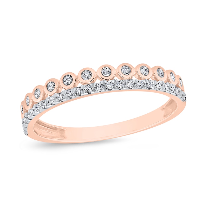 Main Image 1 of 1/5 CT. T.W. Diamond Edge and Bezel Double Row Stackable Band in 10K Rose Gold