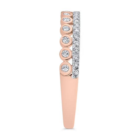 1/5 CT. T.w. Diamond Edge and Bezel Double Row Stackable Band in 10K Rose Gold