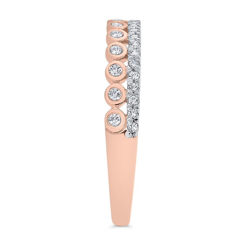 Main Image 2 of 1/5 CT. T.W. Diamond Edge and Bezel Double Row Stackable Band in 10K Rose Gold