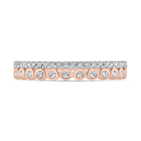 1/5 CT. T.w. Diamond Edge and Bezel Double Row Stackable Band in 10K Rose Gold