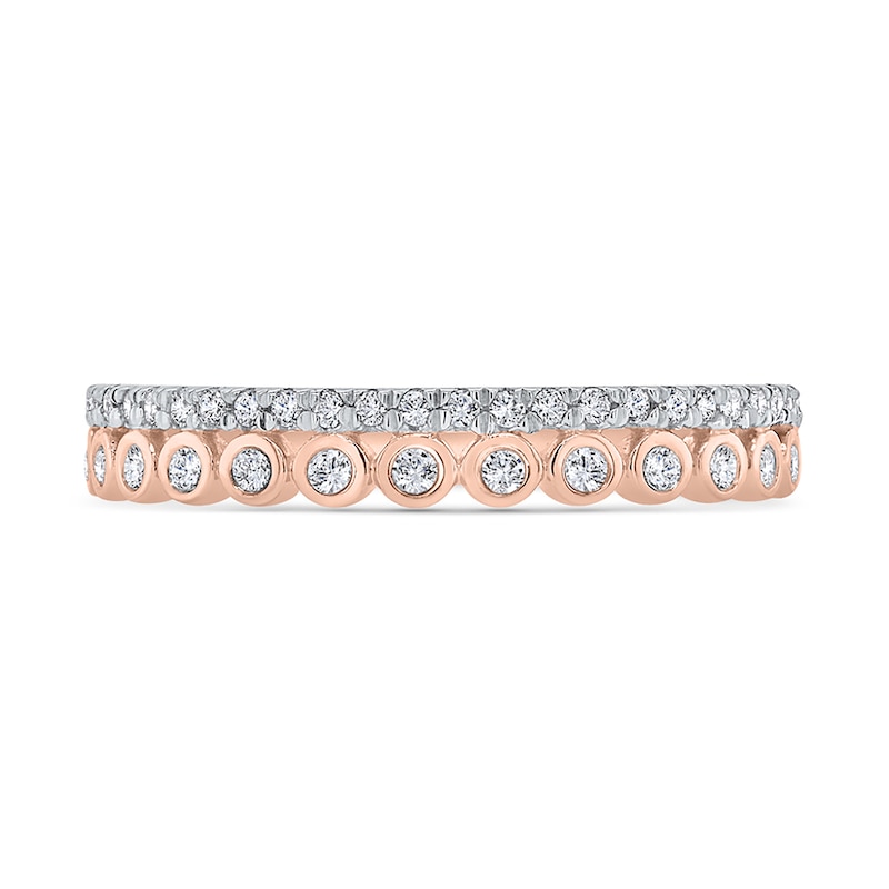 Main Image 4 of 1/5 CT. T.W. Diamond Edge and Bezel Double Row Stackable Band in 10K Rose Gold