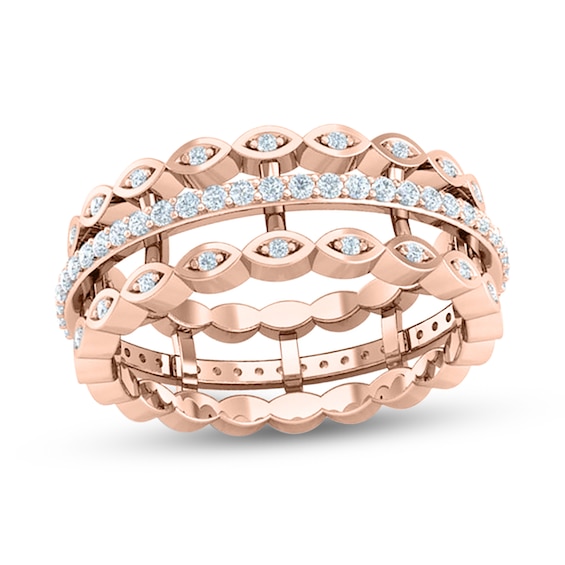 3/8 CT. T.w. Diamond Marquise Triple Row Open Shank Band in 10K Rose Gold