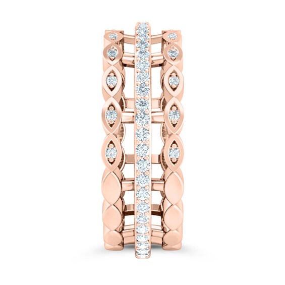 3/8 CT. T.w. Diamond Marquise Triple Row Open Shank Band in 10K Rose Gold