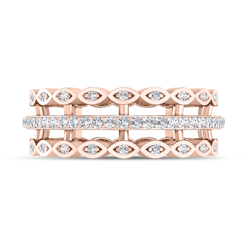 Main Image 4 of 3/8 CT. T.W. Diamond Marquise Triple Row Open Shank Band in 10K Rose Gold