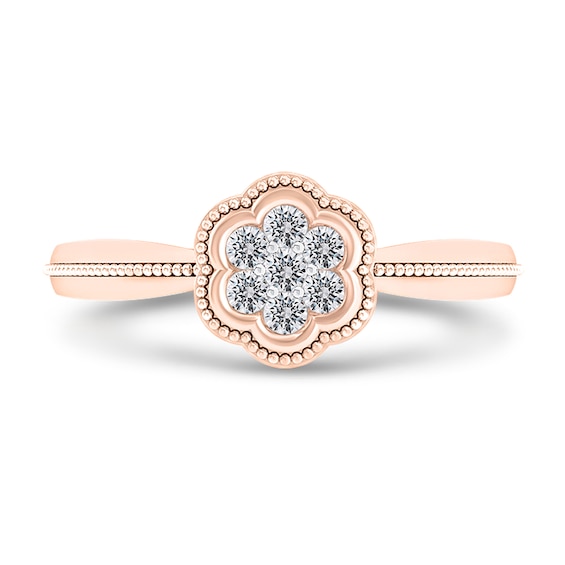 1/10 CT. T.w. Multi-Diamond Floral Frame Vintage-Style Ring in 10K Rose Gold